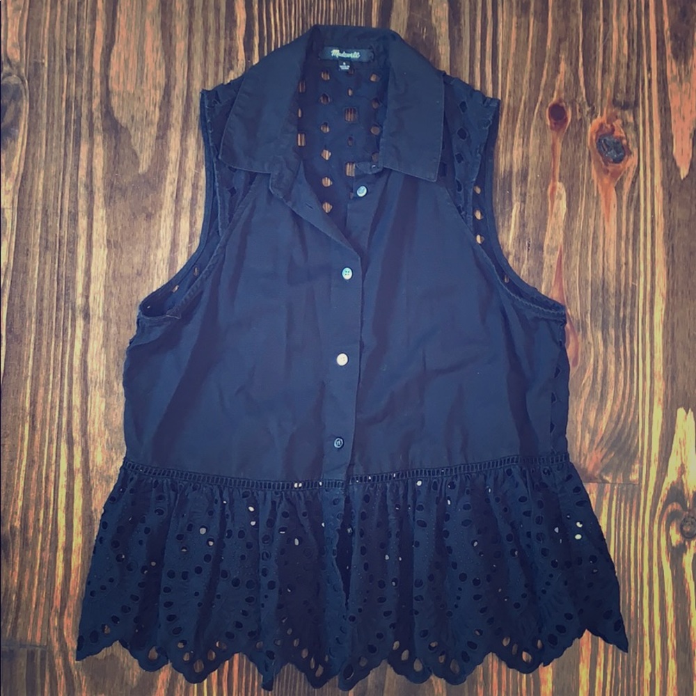 Madewell Black Peplum Eyelet Sleeveless S